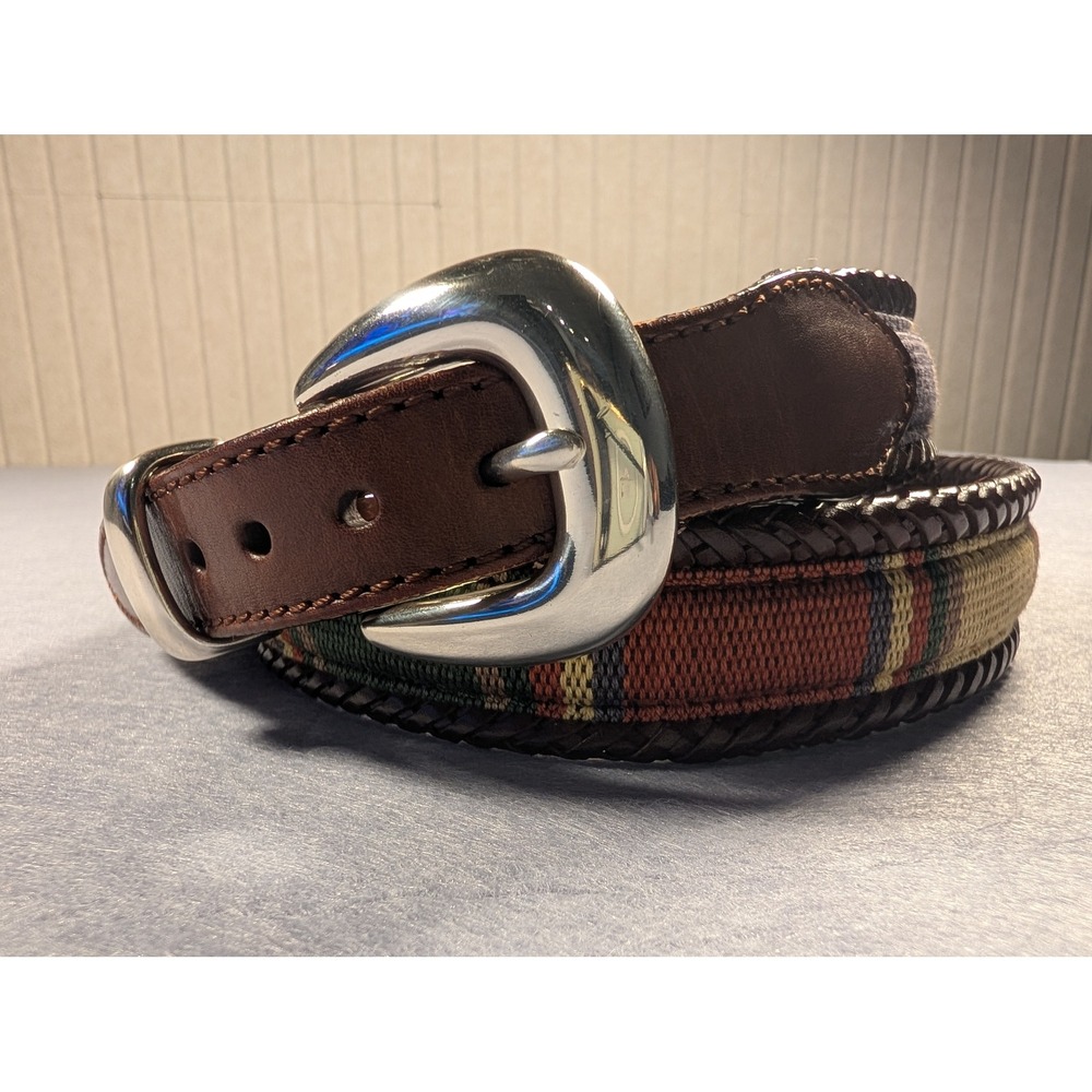 Brighton Santos Leather Belt 40 Tapestry Mexican Stitched Western Brown EUC‎